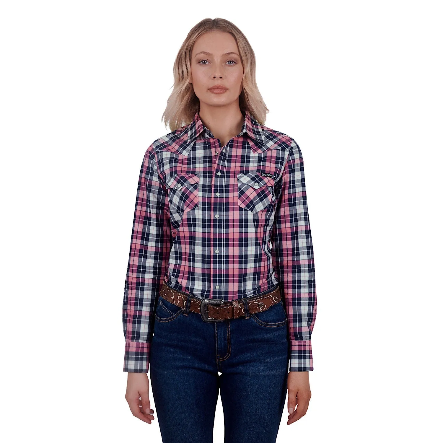 Wrangler Women's Greta Check Western Shirt Pink/Navy