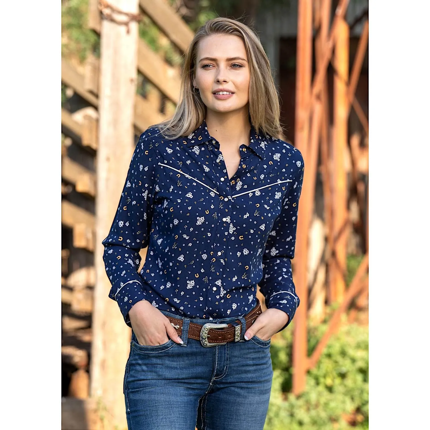 Wrangler Womens Jocelyn Western L/S Shirt Navy/Multi