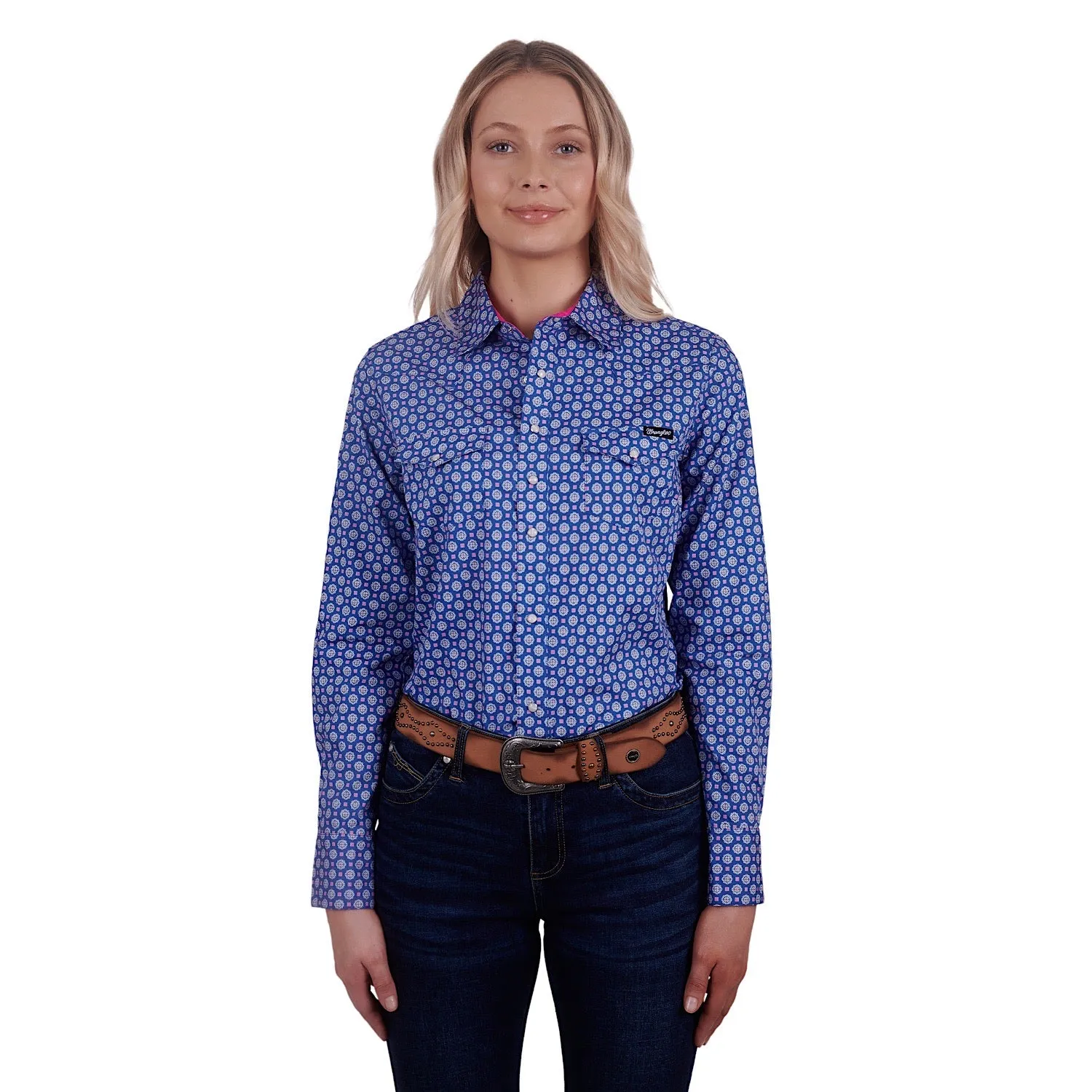 Wrangler Women's Karla Print Western L/S Shirt Blue