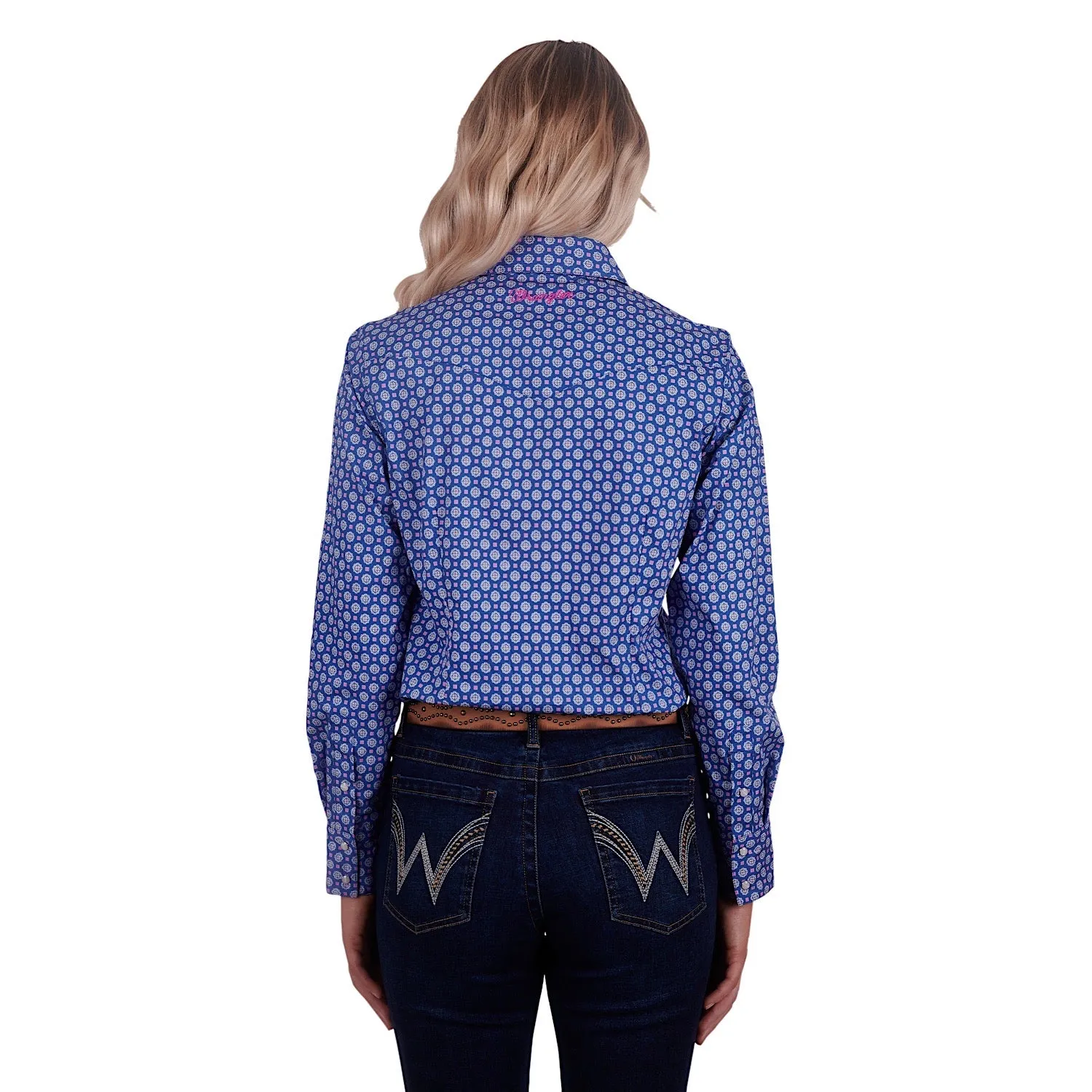 Wrangler Women's Karla Print Western L/S Shirt Blue