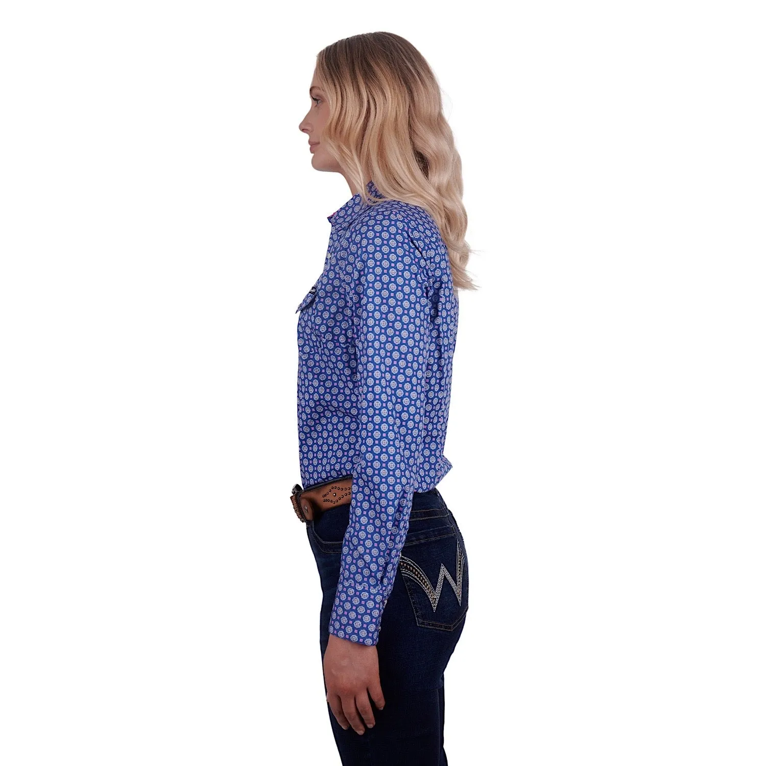 Wrangler Women's Karla Print Western L/S Shirt Blue