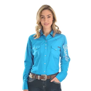 Wrangler Womens Logo L/S Drill Shirt Aqua