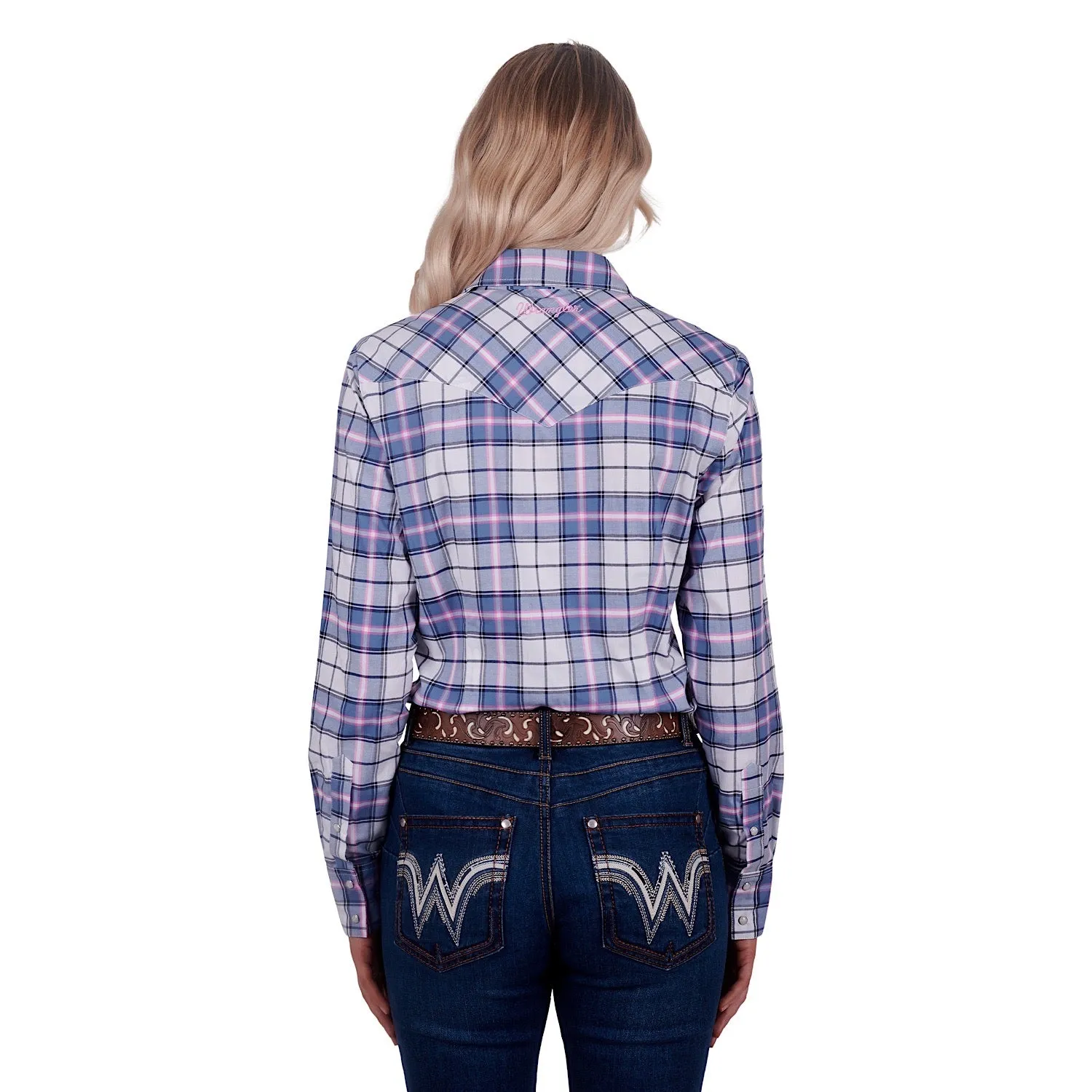 Wrangler Women's Lucy Check Western Shirt Blue/Pink