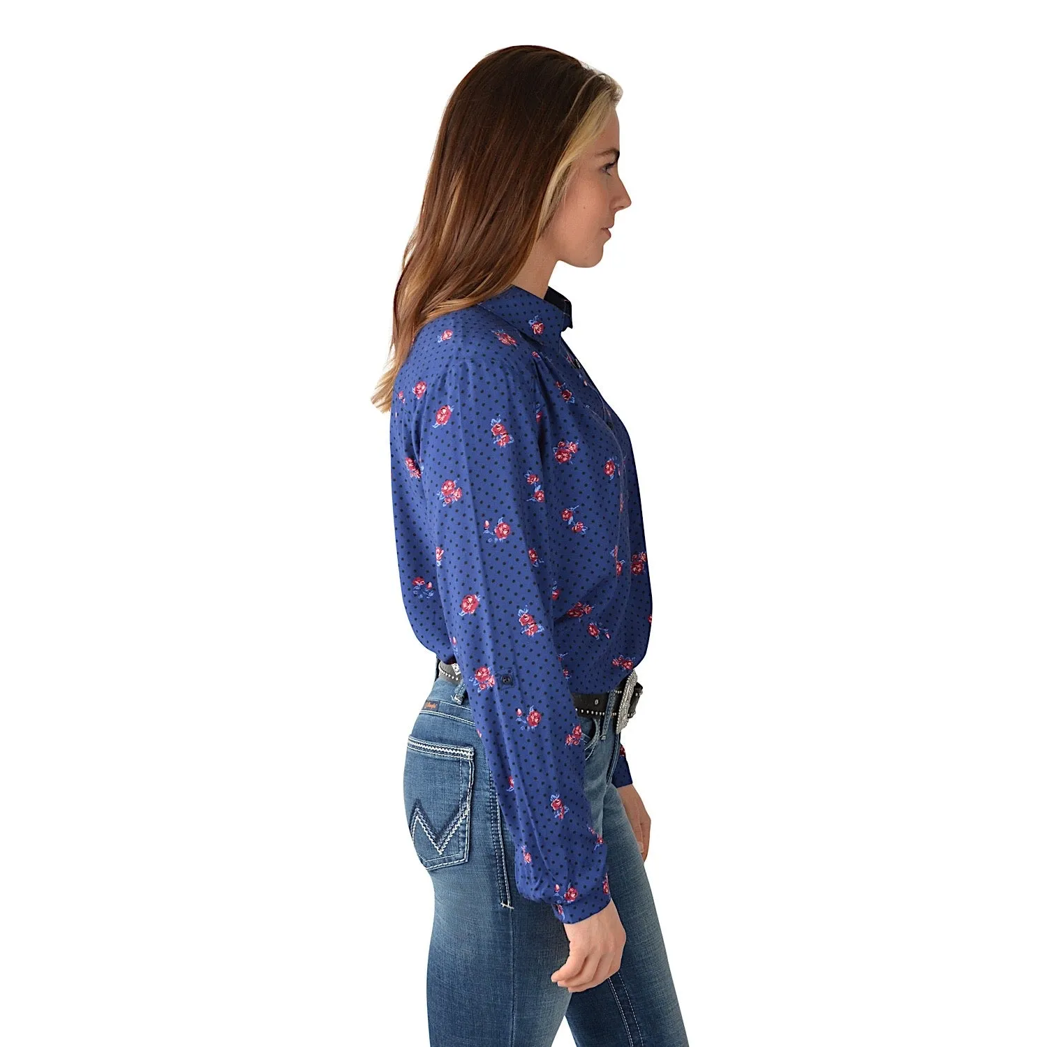 Wrangler Womens Madden Print L/S Shirt Navy/Multi