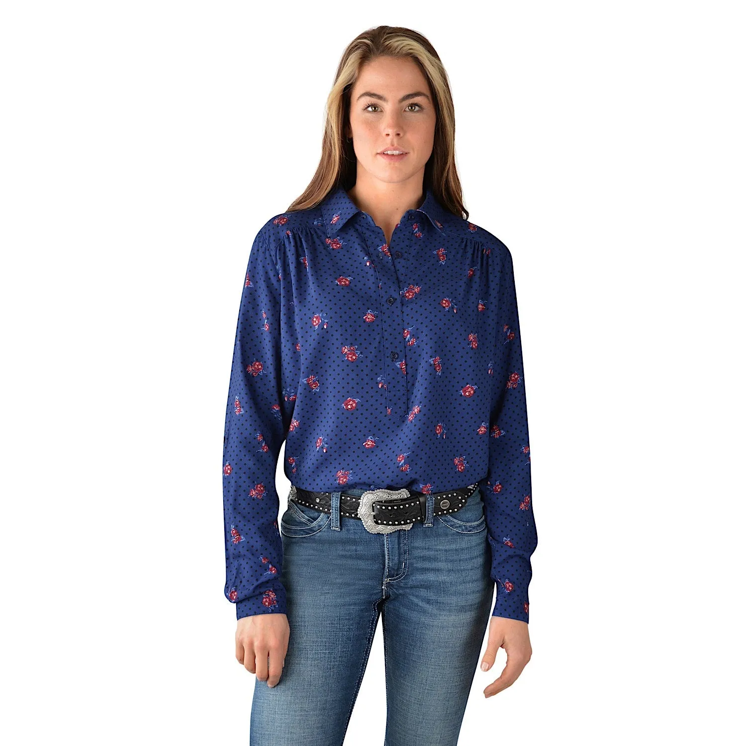Wrangler Womens Madden Print L/S Shirt Navy/Multi