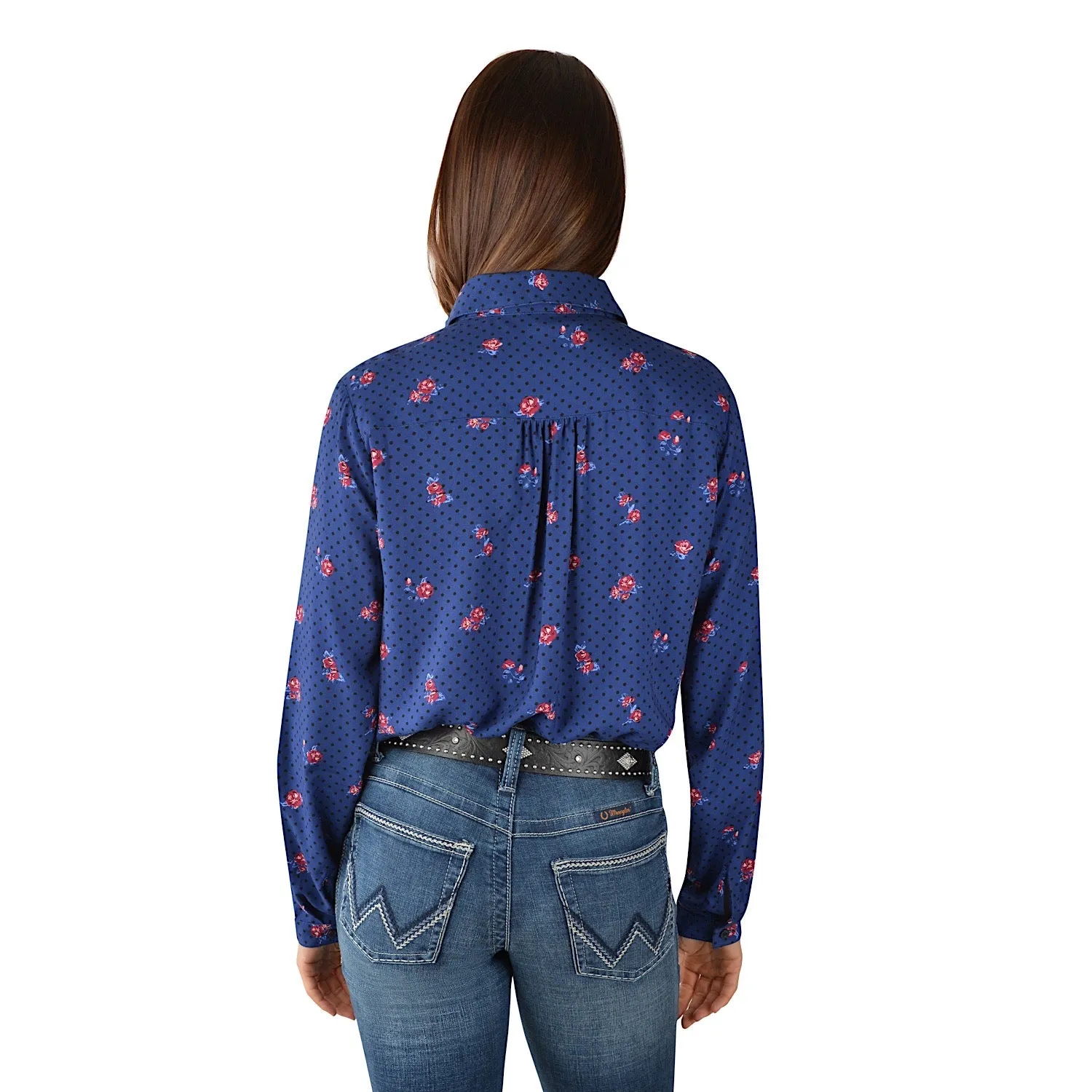 Wrangler Womens Madden Print L/S Shirt Navy/Multi