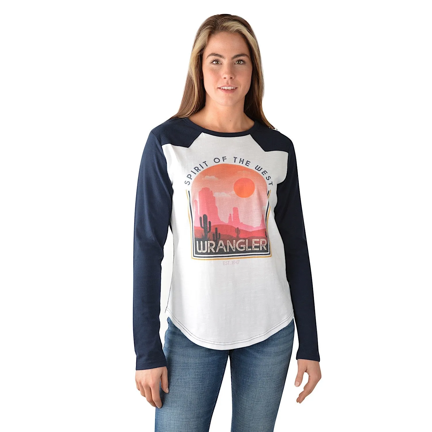 Wrangler Womens Navada L/S Raglan Tee White/Navy