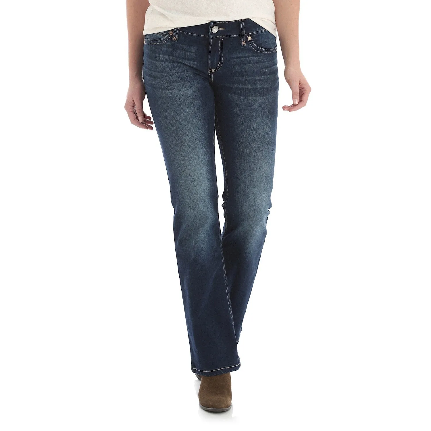 Wrangler Women's Retro Mid Rise Boot Cut Mae Jean 34 Leg Dark Blue