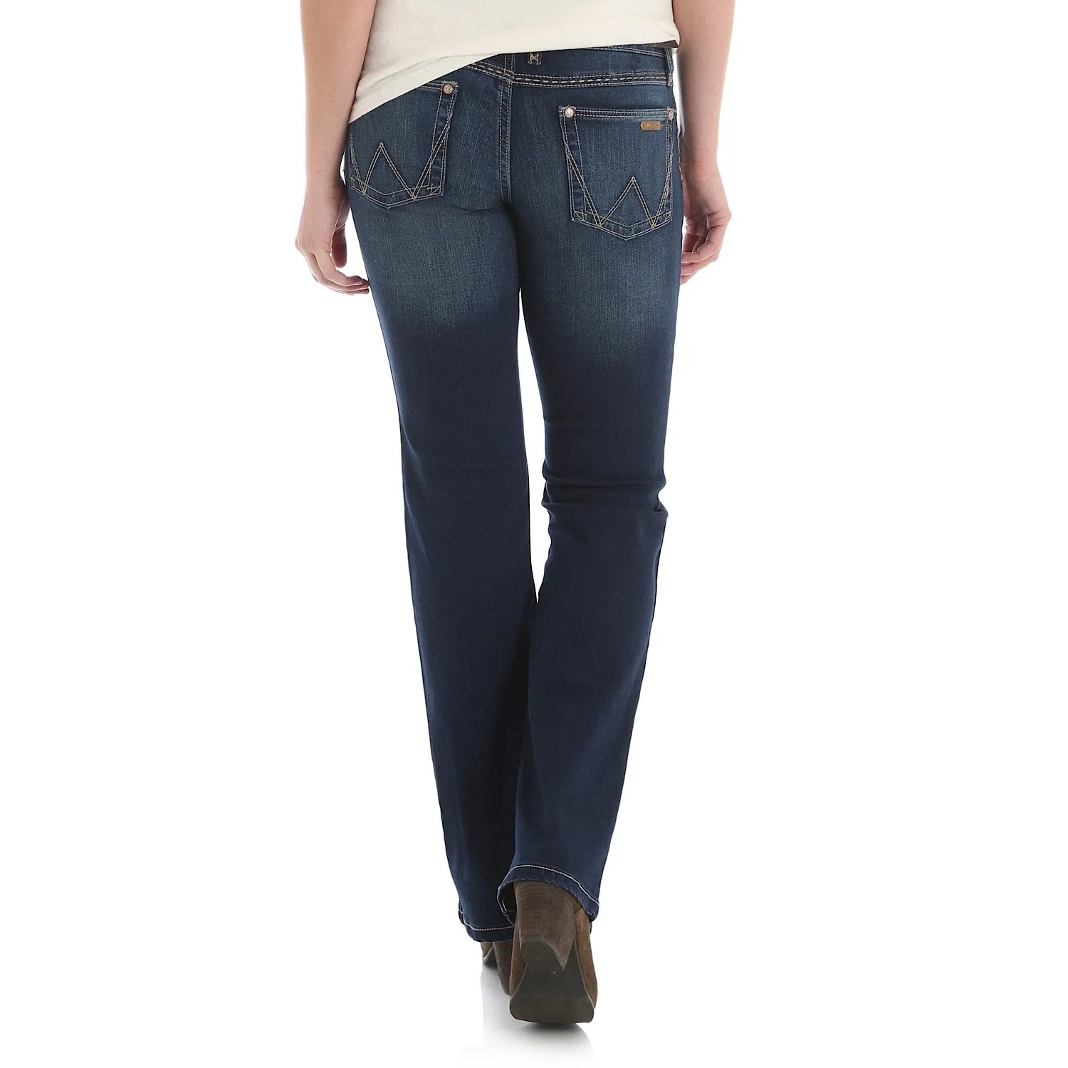 Wrangler Women's Retro Mid Rise Boot Cut Mae Jean 34 Leg Dark Blue
