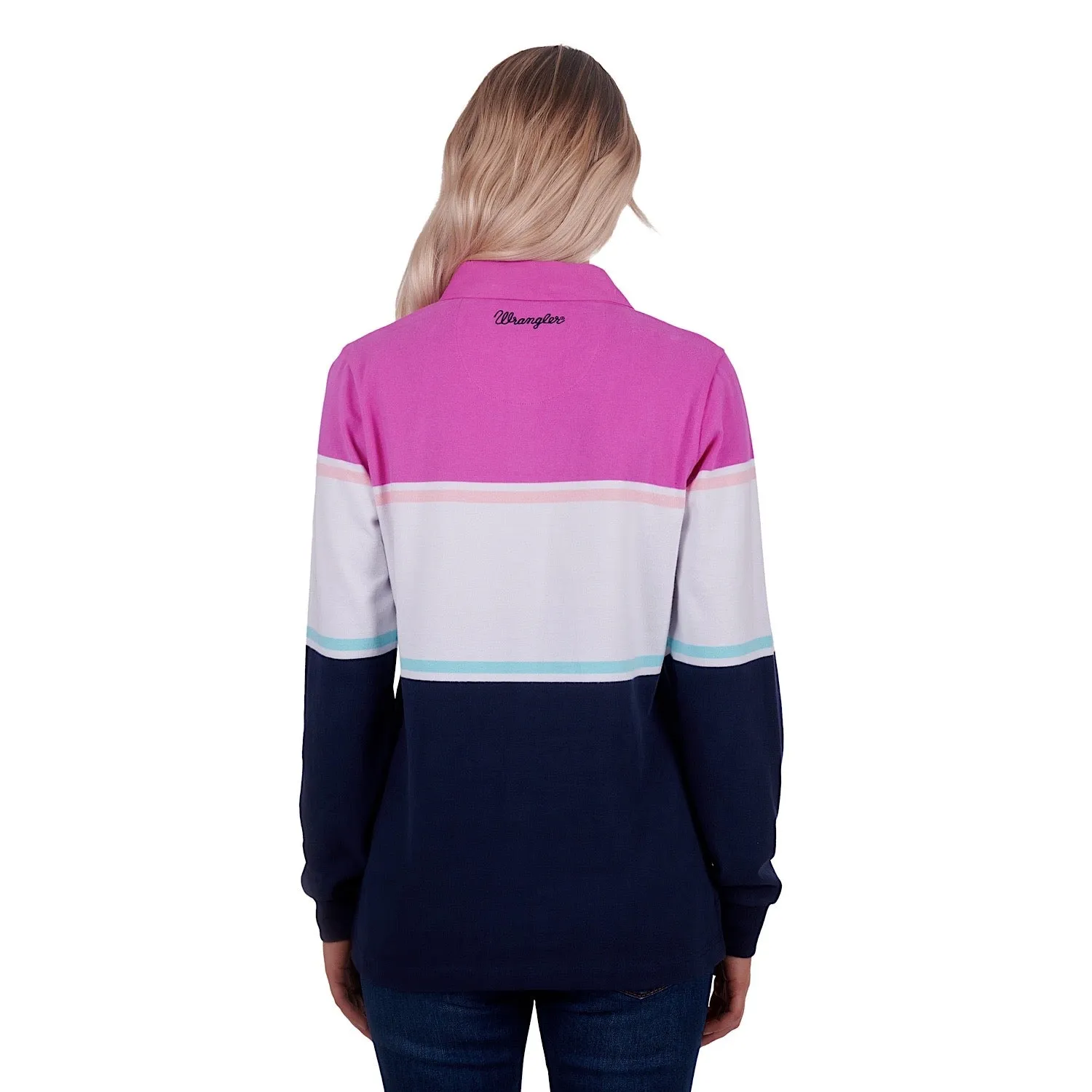 Wrangler Womens Rosalie Stripe Rugby Navy/Pink
