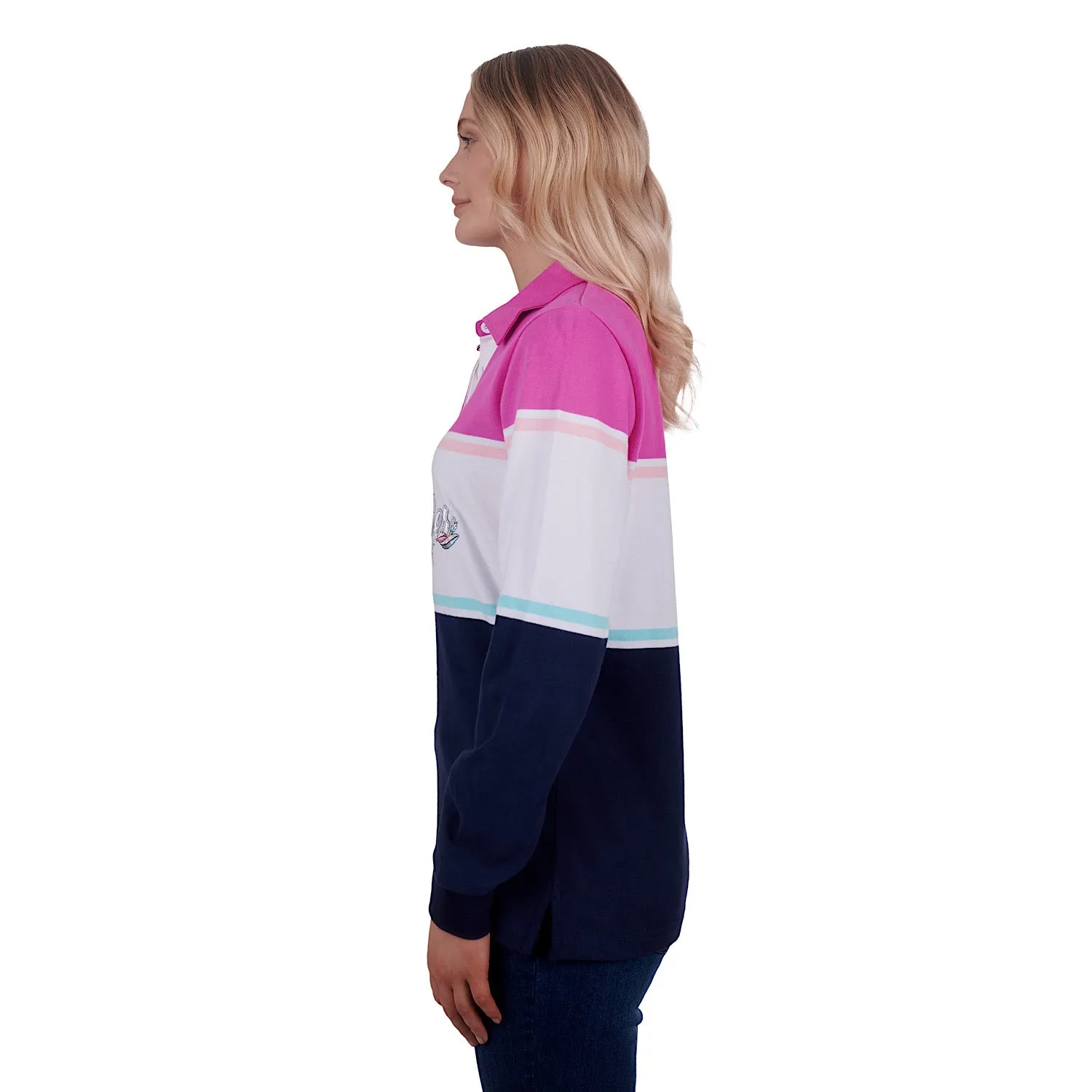 Wrangler Womens Rosalie Stripe Rugby Navy/Pink