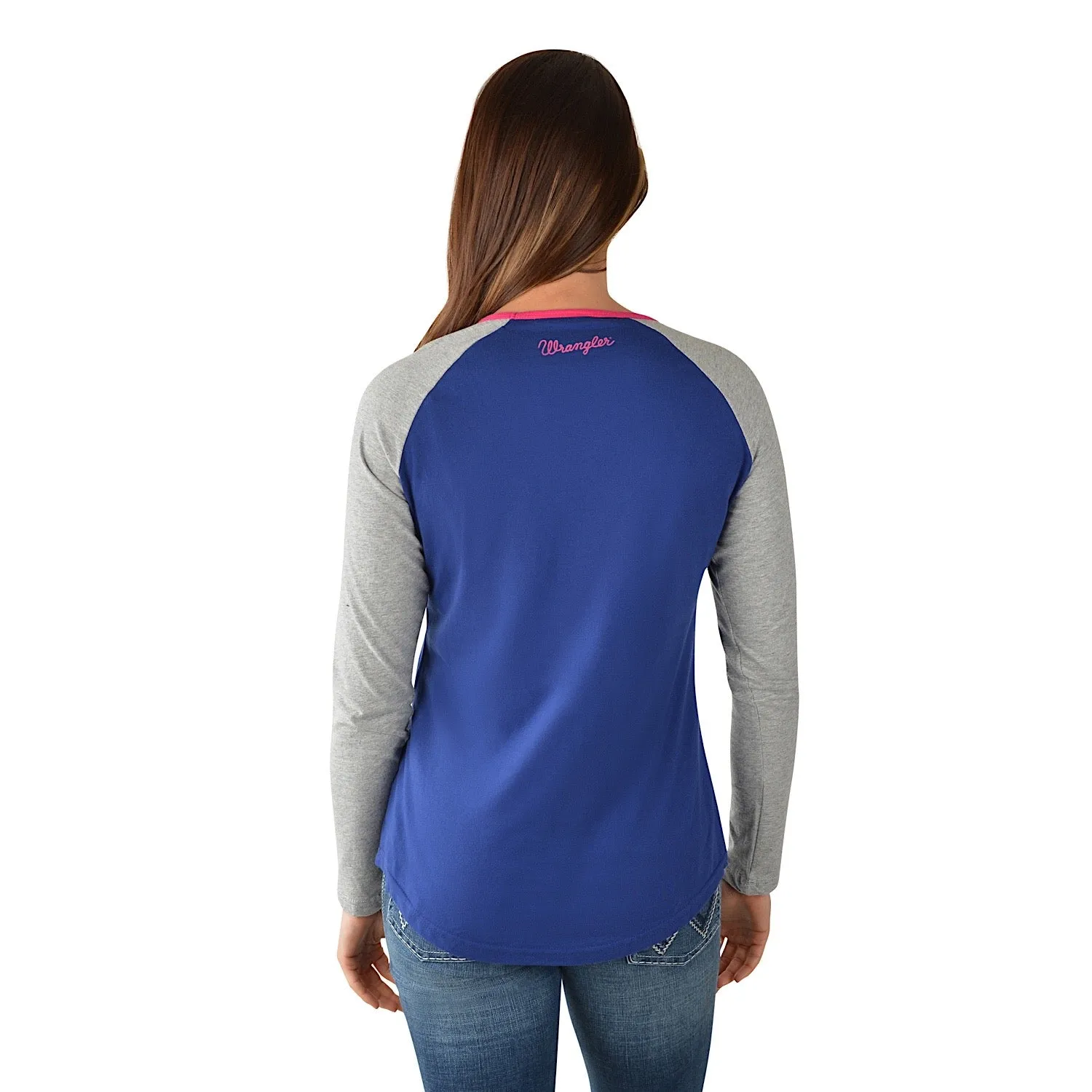 Wrangler Womens Sierra L/S Baseball Raglan Tee Blue/Grey Marle