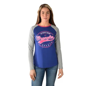 Wrangler Womens Sierra L/S Baseball Raglan Tee Blue/Grey Marle