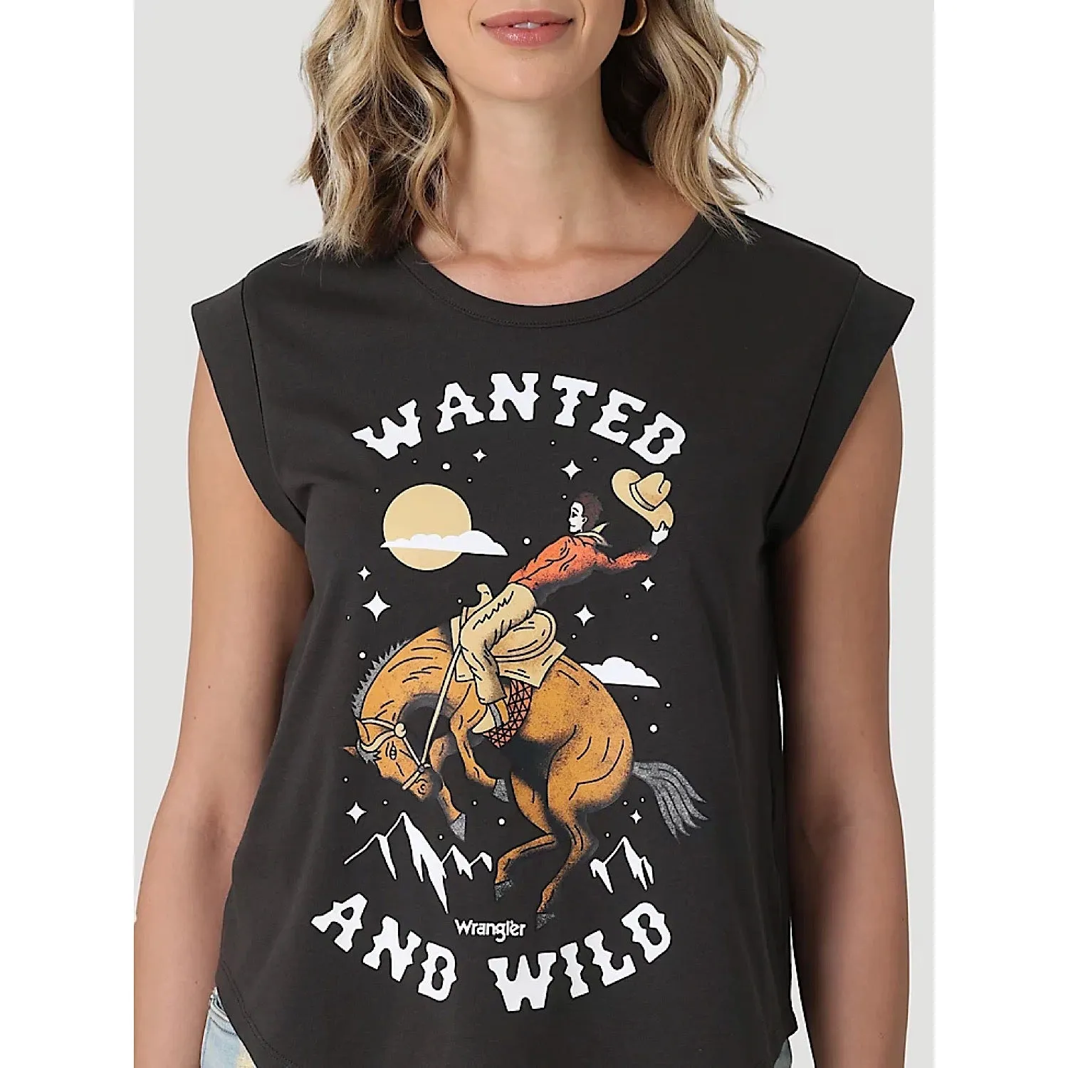 Wrangler Womens Wanted & Wild Cuffed Tank in Phantom