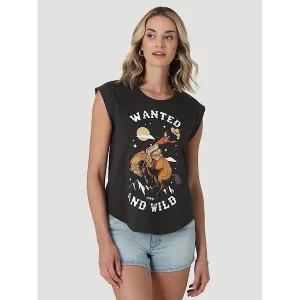 Wrangler Womens Wanted & Wild Cuffed Tank in Phantom
